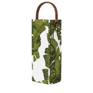 Threshold Target Wine Tote with Rattan Handle Fabric Green Palm Print